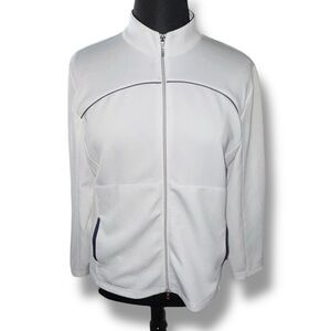 EP NEW YORK Women's Long Sleeve White Jersey Golf Jacket - Navy Mesh Pipping XXL